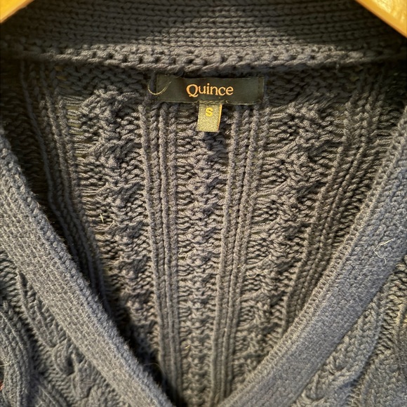 Quince Organic Cotton Cable Knit Cardigan Navy Oversized S Chunky Sweater - Picture 4 of 4